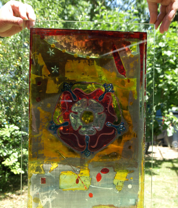 image of stained glass panel: painting on glass by student